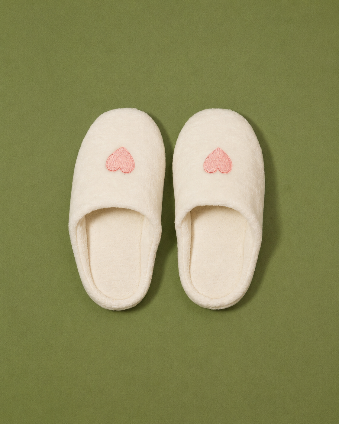 Plush Heart Embroidered House Slippers