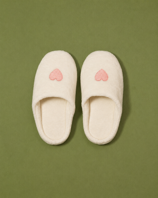 Plush Heart Embroidered House Slippers